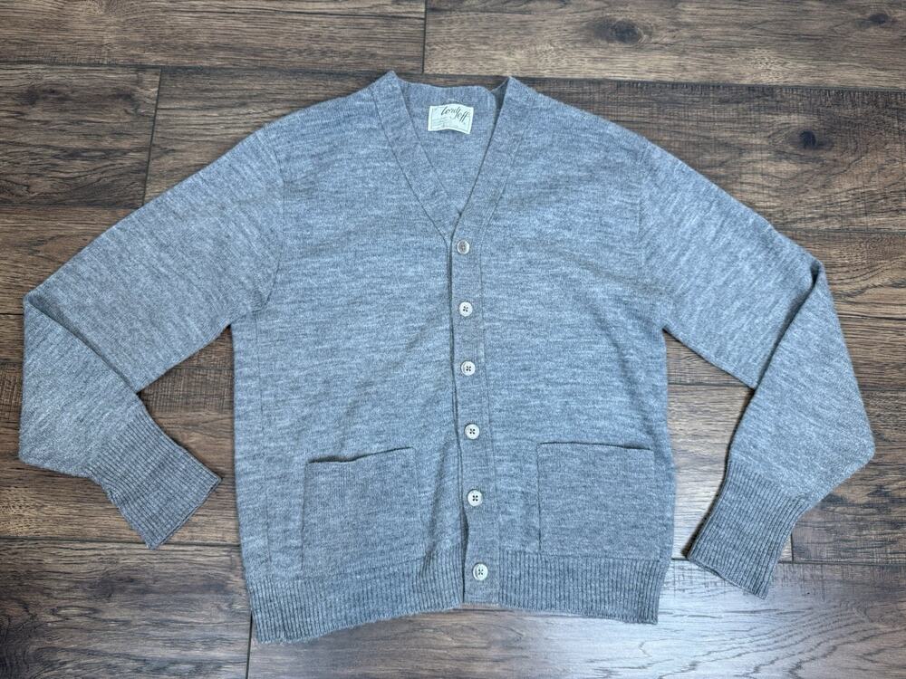 Vintage Lord Jeff Wool Sweater Cardigan Gray Pockets Women’s Grandpa Sz Medium